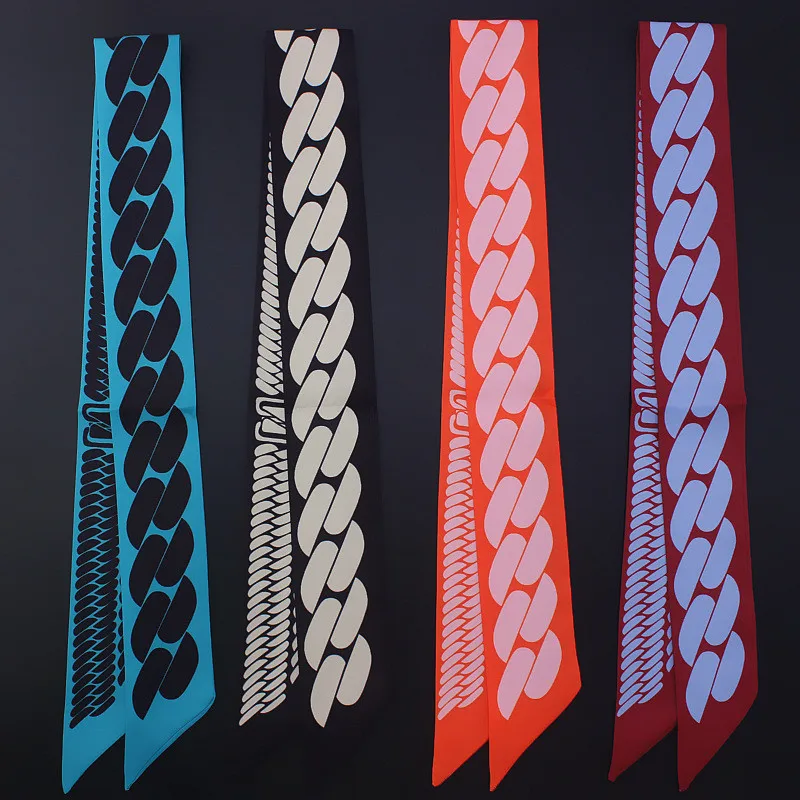 

Fashion double side Geometric brand Print Women Small chain Silk Scarf Headwear Handle Bag Ribbon Brand Scarves 100*5cm