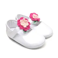 Модная обувь принцессы для маленьких девочек, нескользящая, с вязаным цветком, повседневная, для малышей, мягкая подошва, обувь для малышей