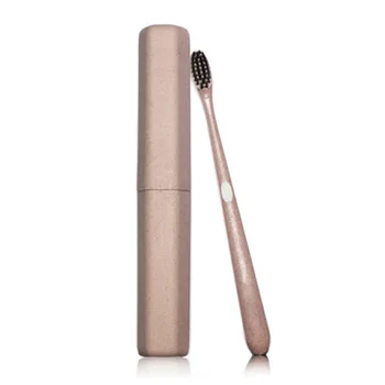 

Soft Toothbrush Wheat Straw Tooth Cleaning Charcoal Bristle Brush with Travel Storage Case Creative Adult Portable Random Color