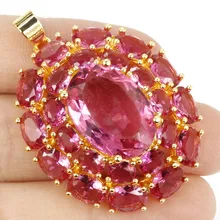 Tamaño grande SheCrown Turmalina Rosa de La mujer 925 Colgante de Plata de Oro 41x30mm