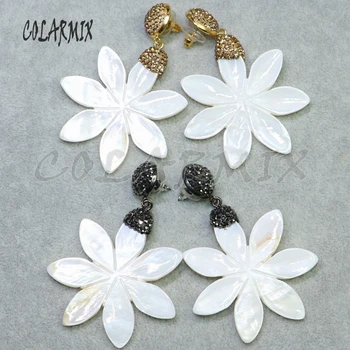

5 pairs Shell daisy earrings jewelry carved flowers earrings Gems jewelry wholesale jewelry for women hook earring gift 6069