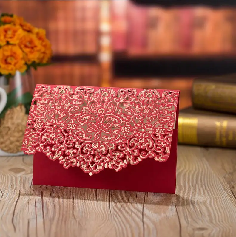 1 шт., образец, золотая, красная лазерная огранка, алмаз, свадебные пригласительные открытки, элегантные поздравительные открытки, Свадебные вечерние украшения - Цвет: Red 1 Cover