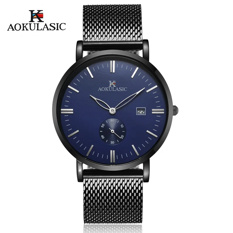 

AOKULASIC Brand ultra slim Top thin Quartz-Watch Men Casual Business Watch JAPAN Analog Men Relogio Masculino with gift box
