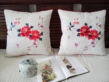 

NEW Chinese embroidery cotton Pure handmade peony flowers gifts fashion pillow cushion jc011
