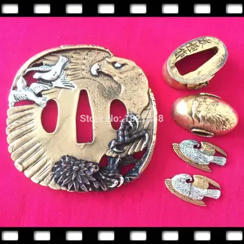 

A Set Eagle Design Tsuba Hand Guard Copper Sword Fitting for Japanese Samurai Katana or Wakizashi DIY Accessory