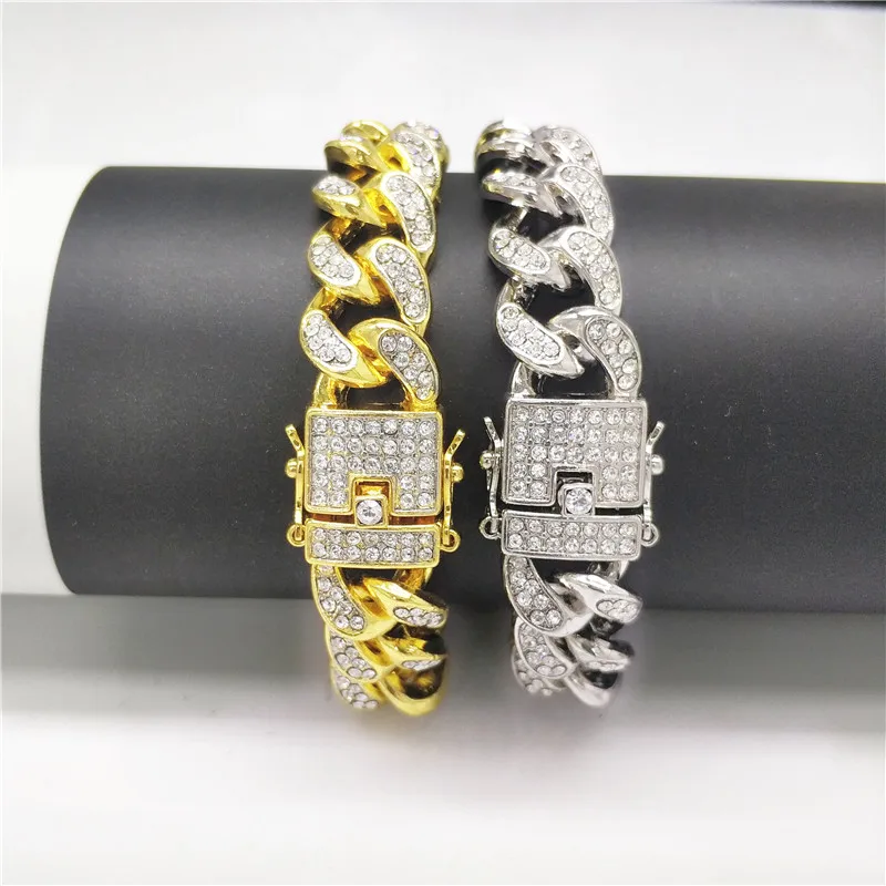 

Super bright 15mm Rhine rock hip-hop rap 8 inches Miami CUBAN CHAIN BRACELET