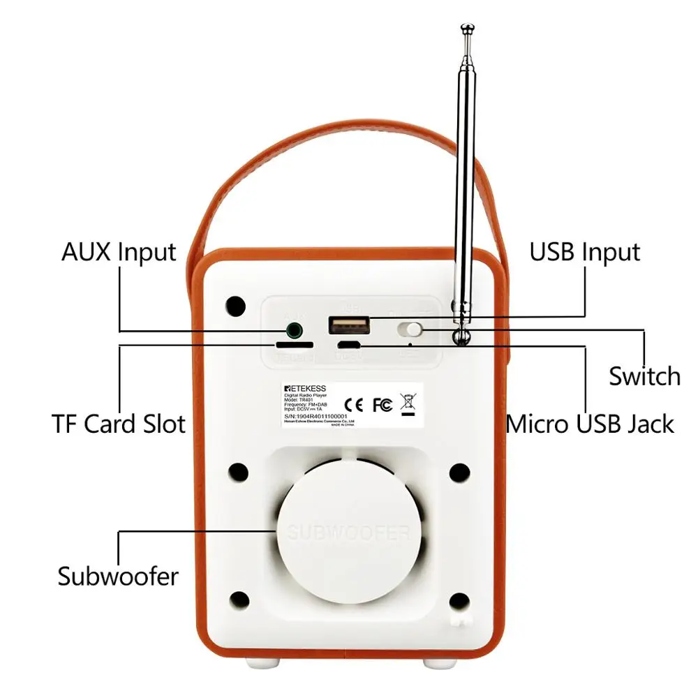 Retekess TR401 портативный DAB+/FM RDS радио цифровой DAB приемник с сабвуфером Dab радио FM радио приемник