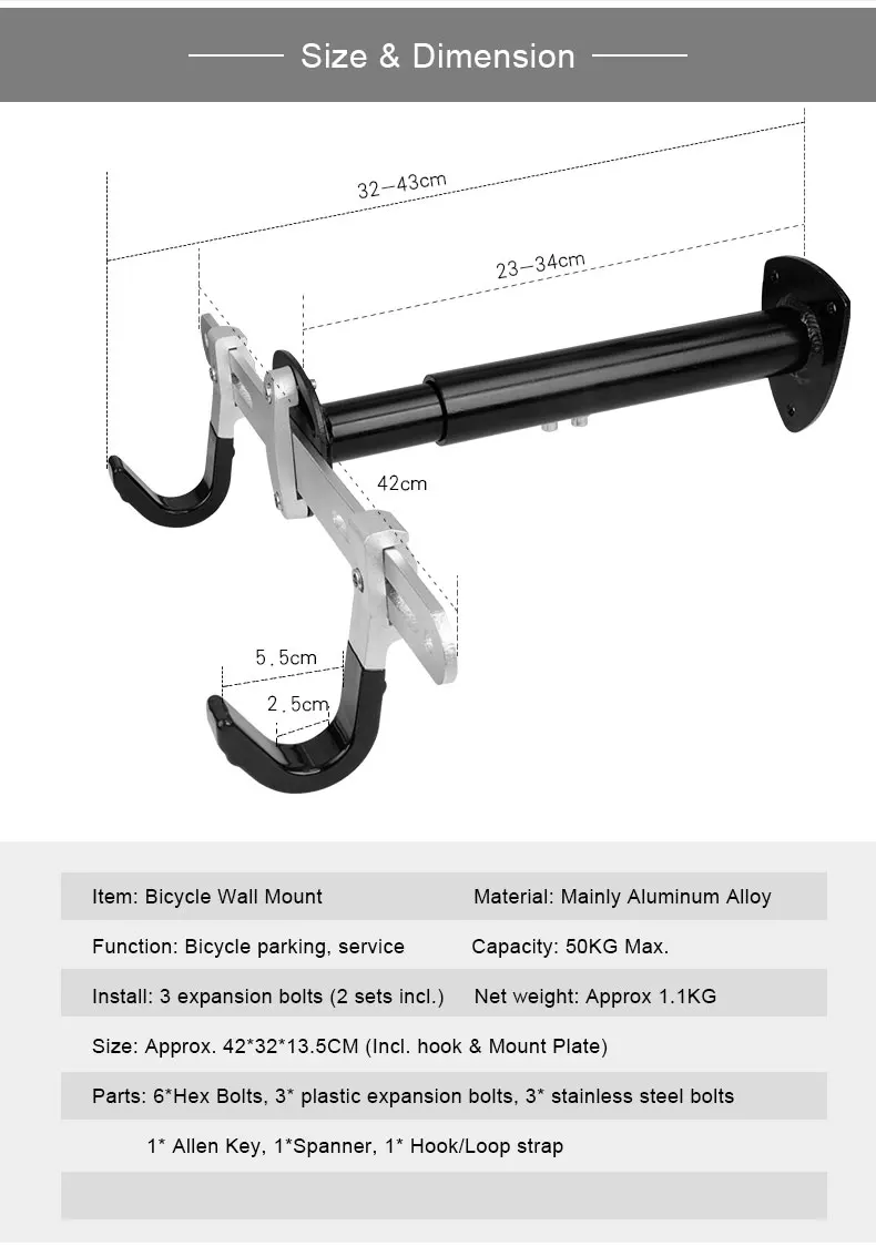Велосипедное настенное крепление 50KGS емкость деревенский свободный алюм. Легированная стойка наклонная ширина глубины мульти Регулировка W/нержавеющие болты расширения