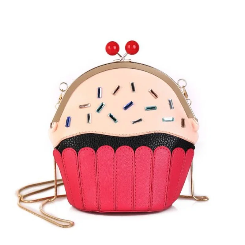 

2017 Women Cute Cake Cup Messenger Bags Mini Leather Diamonds Purse and Handbag Chains Crossbody Cartoon Purse Gift bolsos mujer