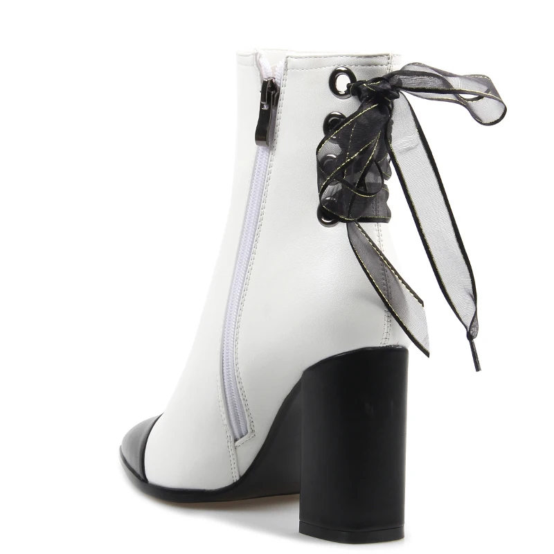 Starke Schwarz Ivory Heels High Lisa Frühling Schuhe Damen Spitz Platz Desinger Orcha Stiefeletten Weiß Stiefel Frauen Leder Pu zSITnqw7