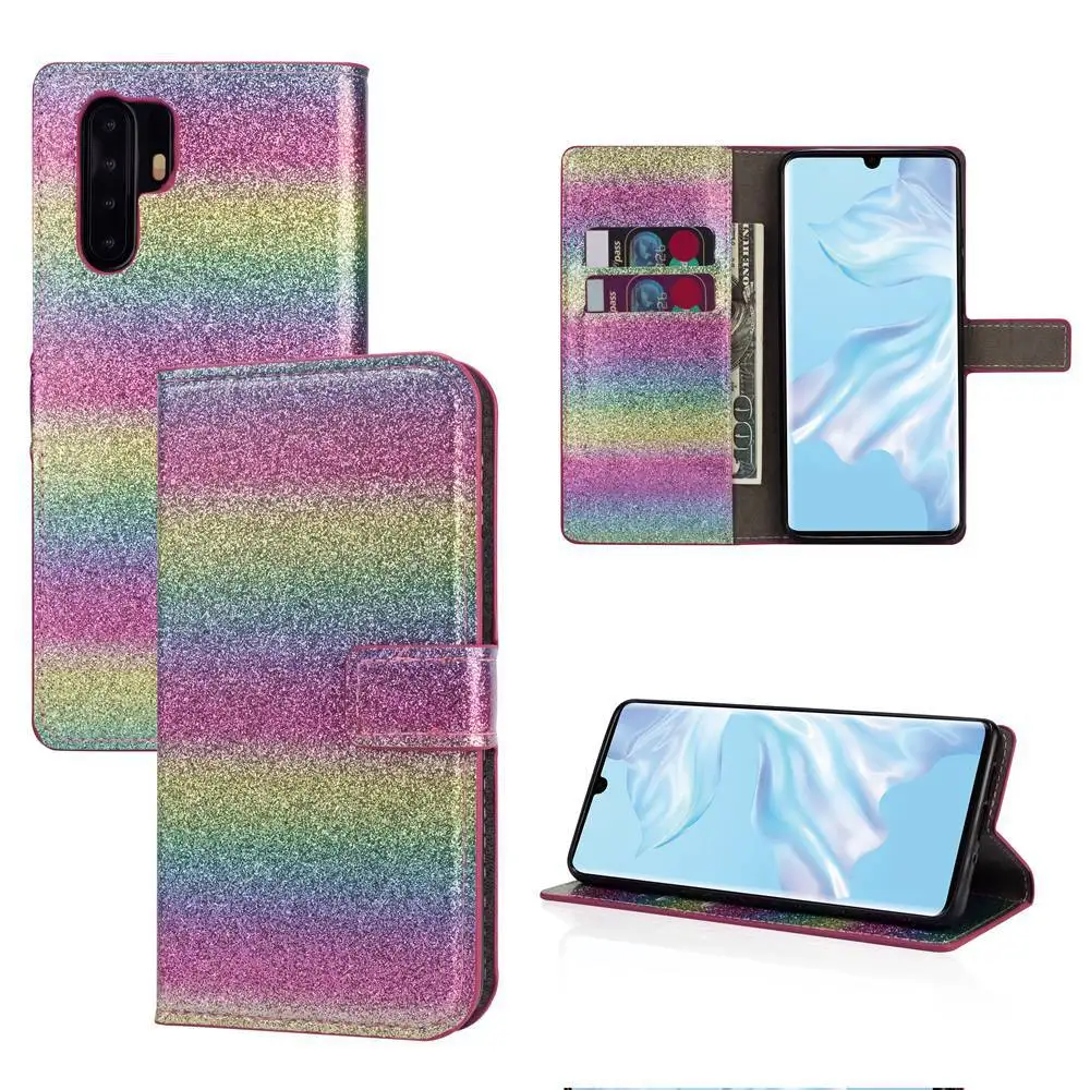 Kisscase украшение Радужный кожаный чехол для huawei mate 20 Pro Lite откидной слот карт P30 Honor 10