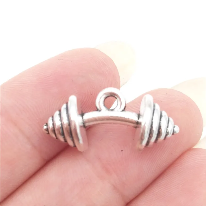 BULK30ZincAlloyMetalBarbellCharmsFitnessWeightliftingPendant