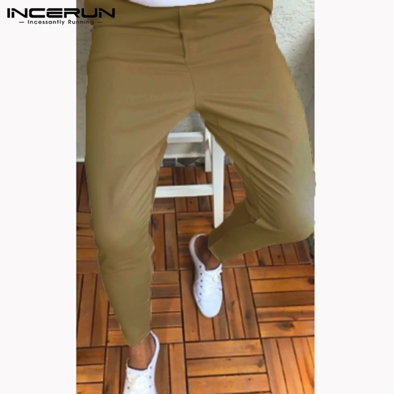 INCERUN повседневные мужские брюки Кнопка Slim Fit джоггеры узкие брюки мужские однотонные Модные мужские деловые брюки Pantalon уличная