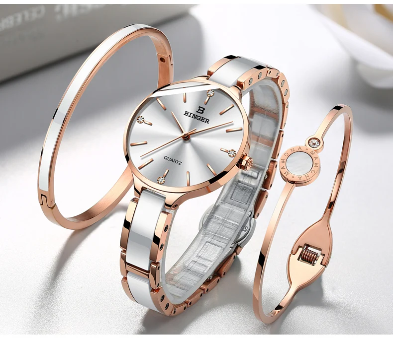 BINGER модные роскошные женские часы стальной и керамический ремешок Кварцевые женские часы лучший бренд водонепроницаемые часы Relogio Feminino