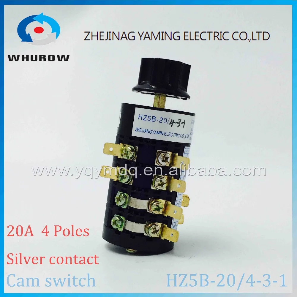 

Rotary switch HZ5B-20/4-3-1 silver contact Ue 380V Ith 20A 4 poles 5positon copper pin heptagon cam changeover universal switch