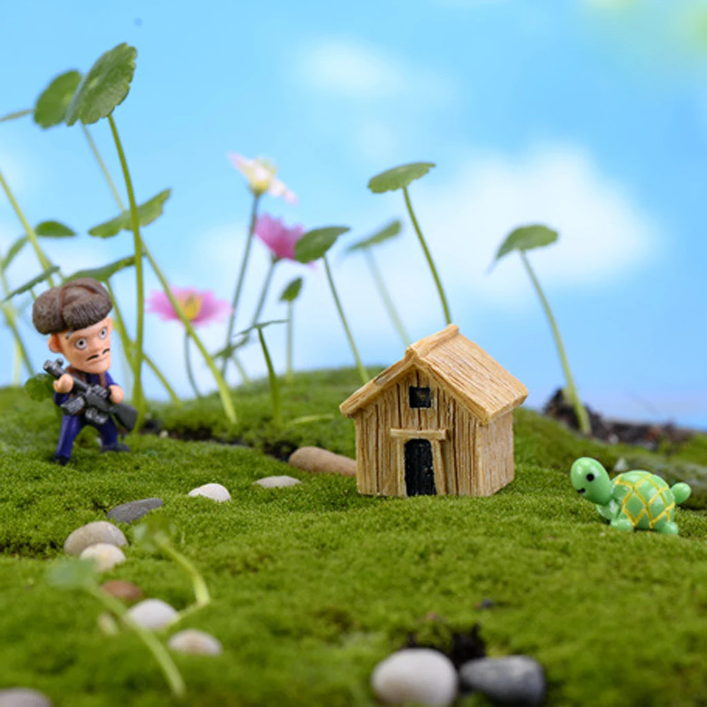 Wooden House Terrarium Figurine Fairy Dollhouse Miniature Ornament for Micro Landscape Garden Decor DIY Mushroom Craft Supplies