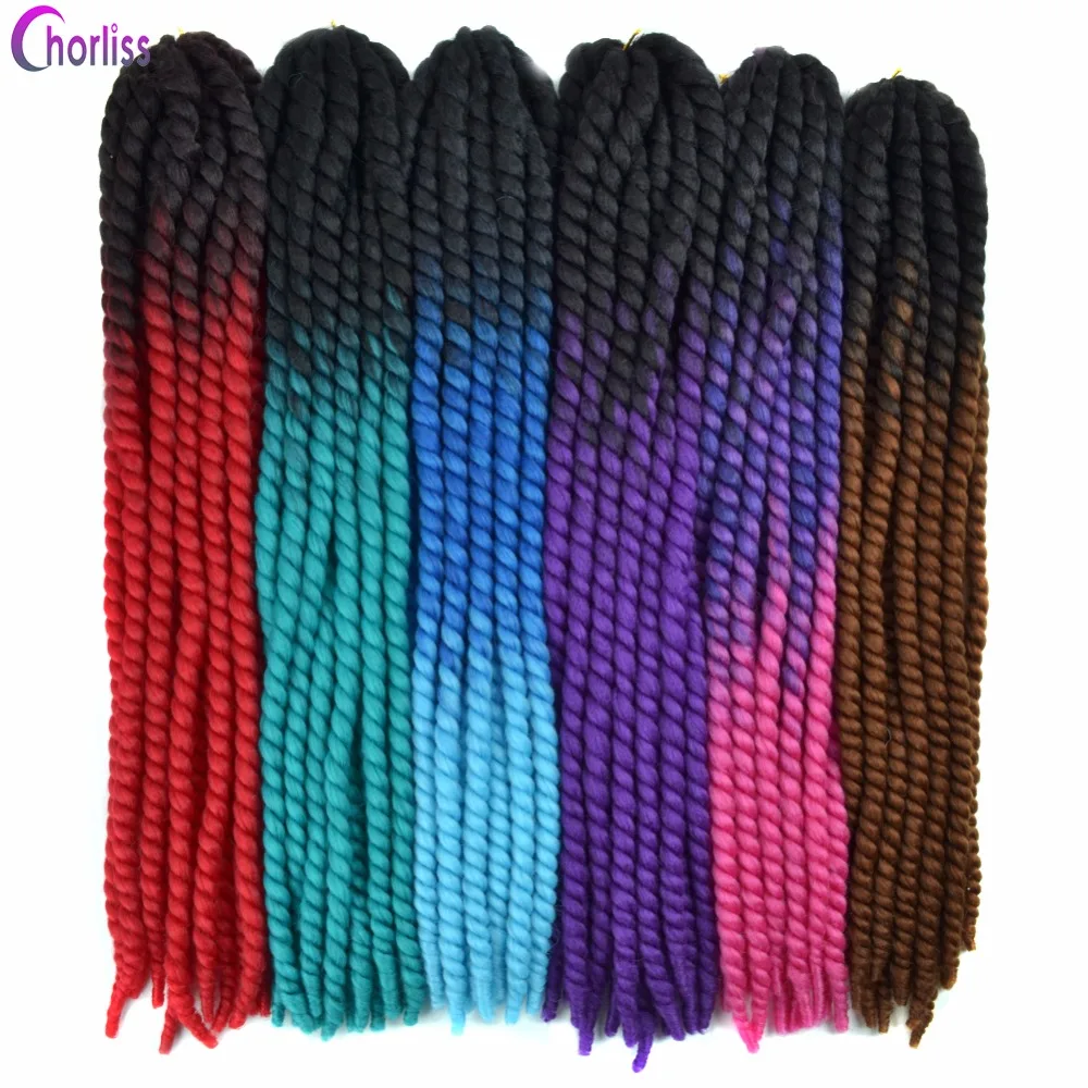 

Chorliss 22" Mambo Twist Braiding Hair 120g Crochet Braids Synthetic Hair Extensions Black Purple Red 13Colors 12strands/pc