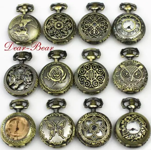 

(APW001) 12 design mixed Antique Bronze Steampunk Flower Owl Pocket Watch Butterfly Necklace , 120pcs/lot , Dia 2.7cm., APW001