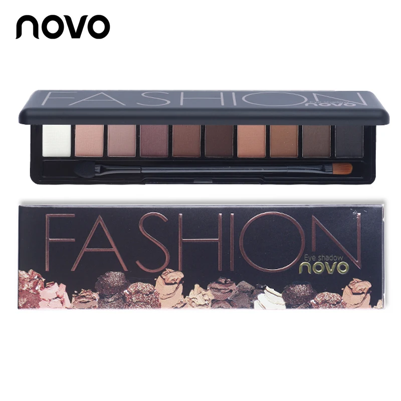 

NOVO Natural Make Up Light 10 Colors Eye Shadow Shimmer Matte Eyeshadow Cosmetics Set With Brush Glitter Eye Makeup Palette EY11