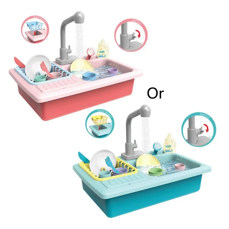 

1Set Plastic Simulation Electric Dishwasher Sink Pretend Play Kitchen Toys Children Kids Puzzle Early Education Toy Birthday Gif