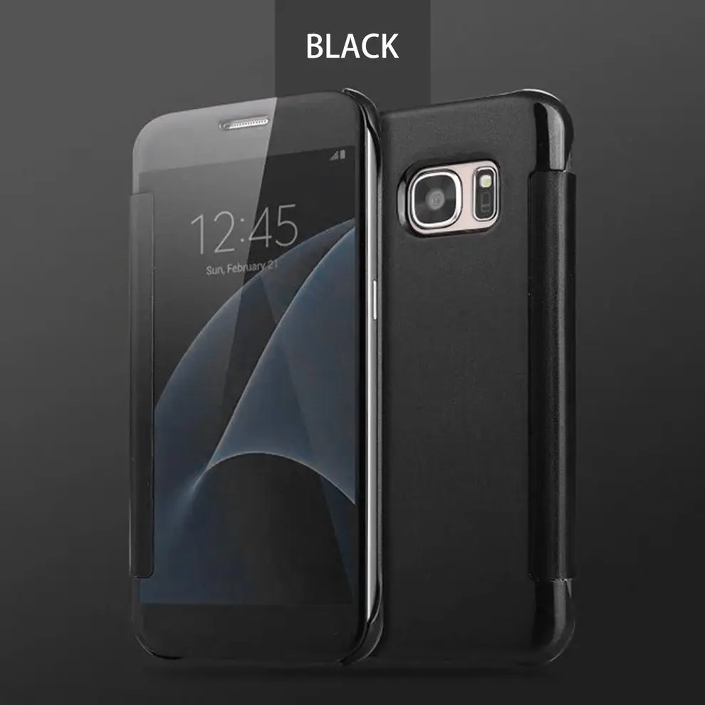 

2 Pcs Smart Window Mirror Surface Intelligent Auto Sleep Awake Flip Type Hard Shell Black Mobile Phone Case Protective Cover