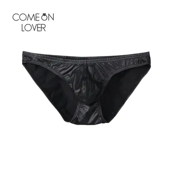 

Comeonlover Black Mens Sexy Briefs Low Waist Spandex Sexy Underwear For Men Solid Faux Leather Male Sexy Underwear MPL004