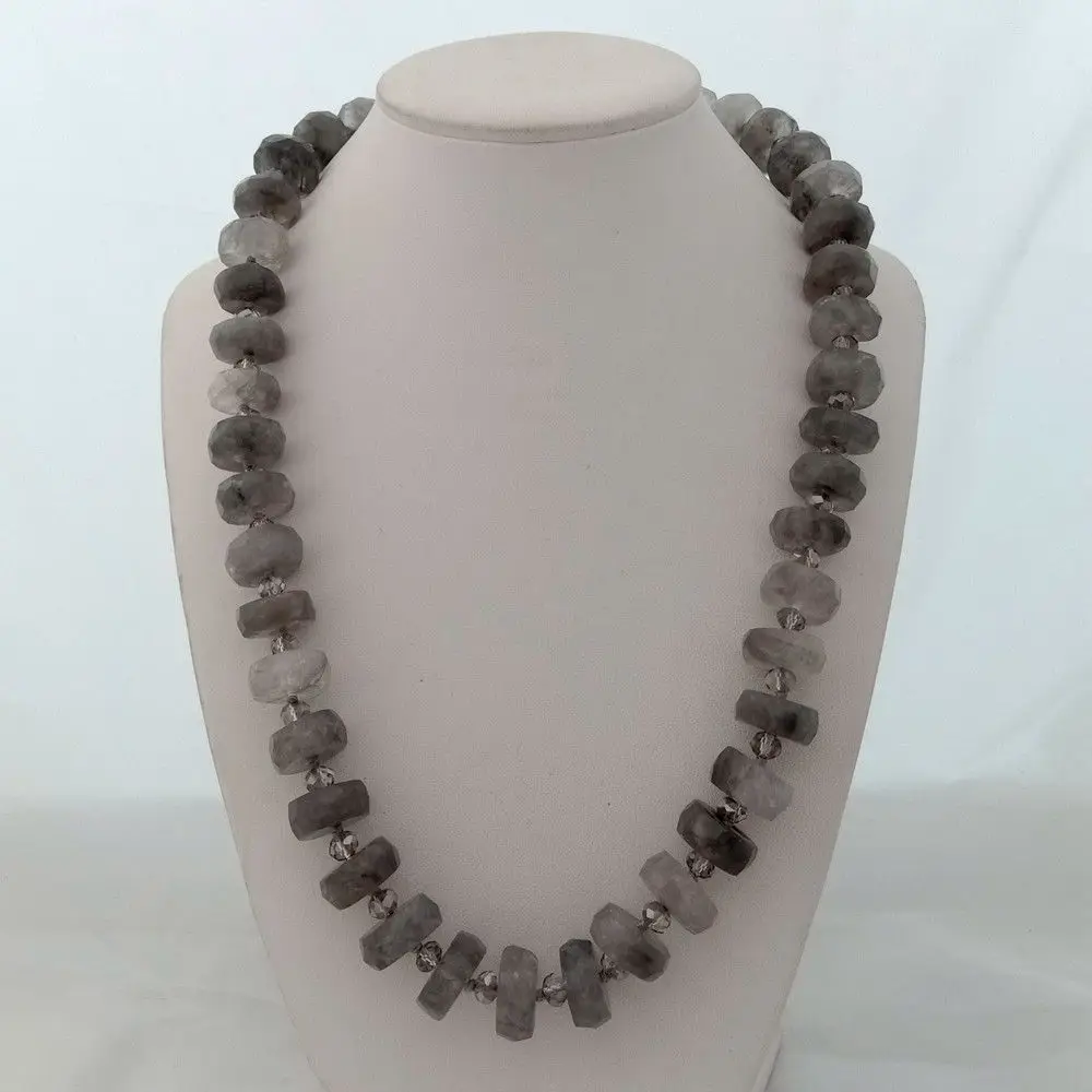 

22'' Natural Cloudy Crystal Faceted Rondelle Nugget Necklace