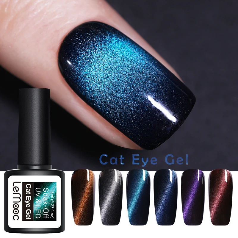 

LEMOOC 8ml Wide Cat Eye UV Gel Nail Polish 3D Magnetic UV Gel Varnish 6 Colors Soak Off Cat Eye Gel for Nail UV Gel Lacquer