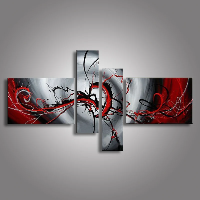 Billig Hand Bemalt Abstrakten Ölgemälde Auf Leinwand Rot Schwarz Weiß moderne Ölgemälde Set Dekoration Wandkunst Für Wohnzimmer Roon