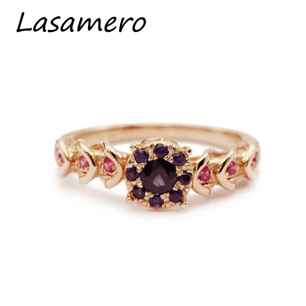 LASAMERO Rings for Women 0.19CT Round Cut Natural Blue Sapphire Center Rings 925 Silver Engagement Wedding Rings