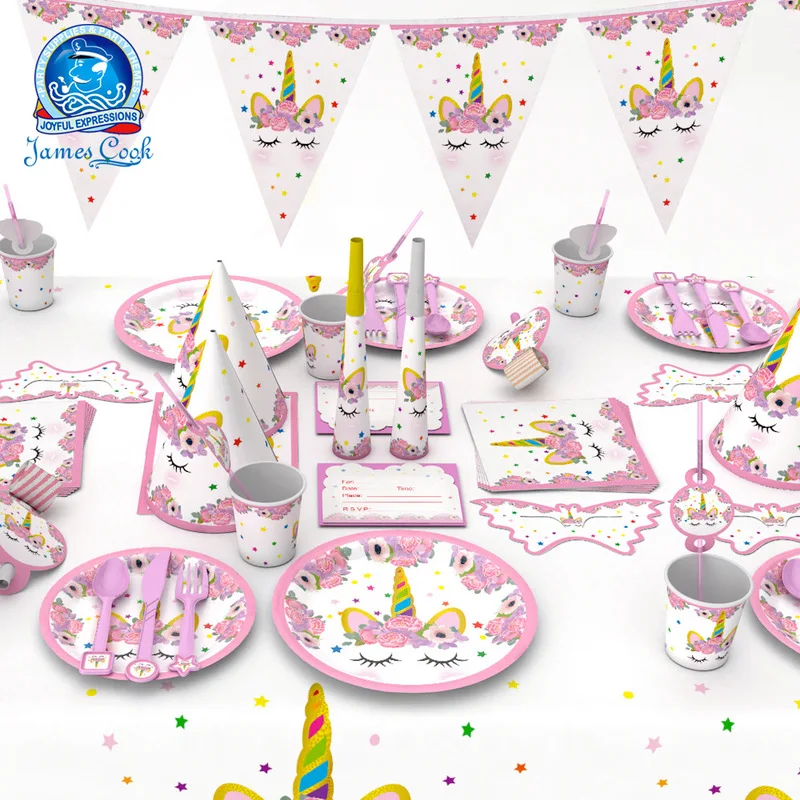 

New pink unicorn birthday party layout paper 16 sets of venue atmosphere decoration supplies