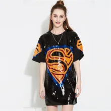 Горячая Распродажа тренд хип-хоп блестки Supperwoman Футболка Большой размер голова свободный короткий рукав женская супергерой футболка