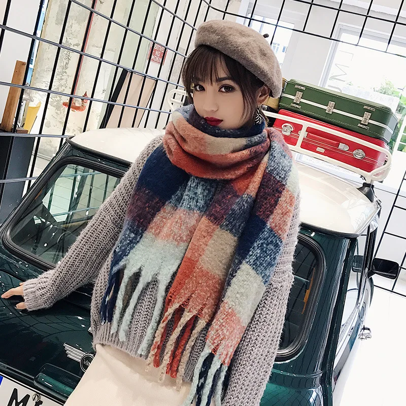 

2018 Winter Scarf Women's Soft Cashmere Wool Scarf Women's Wool Scarf Pashmina Poncho Echarpes Winter Women's Hat Gloves Set