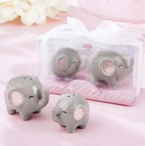 

60pcs=30sets/lot Baby shower Mommy and Me Little Peanut Elephant ceramic Salt and Pepper Shaker Wedding Favors Free Shipping