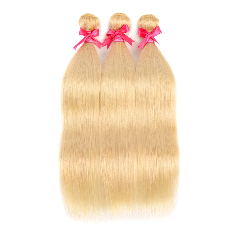 613 Мёд блондинка человеческих прямые волосы пучки 1/3/4 шт блондинка пучки перуанские прямые волосы ткань 100% человеческих волос Weave пучки