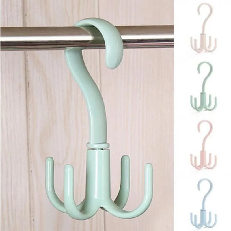 

360 Degrees Rotated 4 Hooks Plastic Handbag Clothes Ties Bag Holder Shelf Hanger Hanging Rack Storage Organizer Hooks