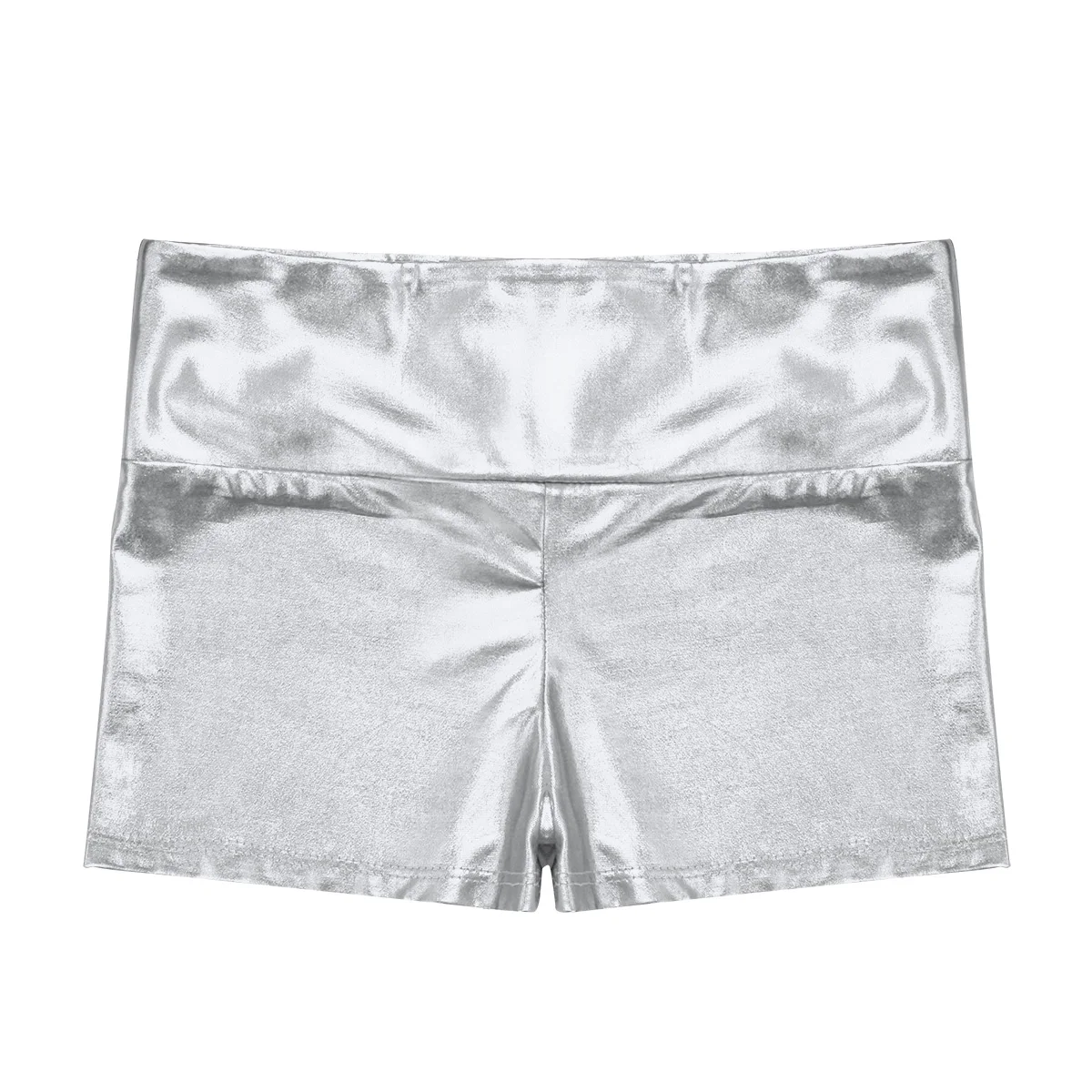 Kids Girls Shorts Metallic Shiny Stretchy High Waist Dance Shorts Bottoms Activewear Stylish Shorts for Sports Gymnastic Workout