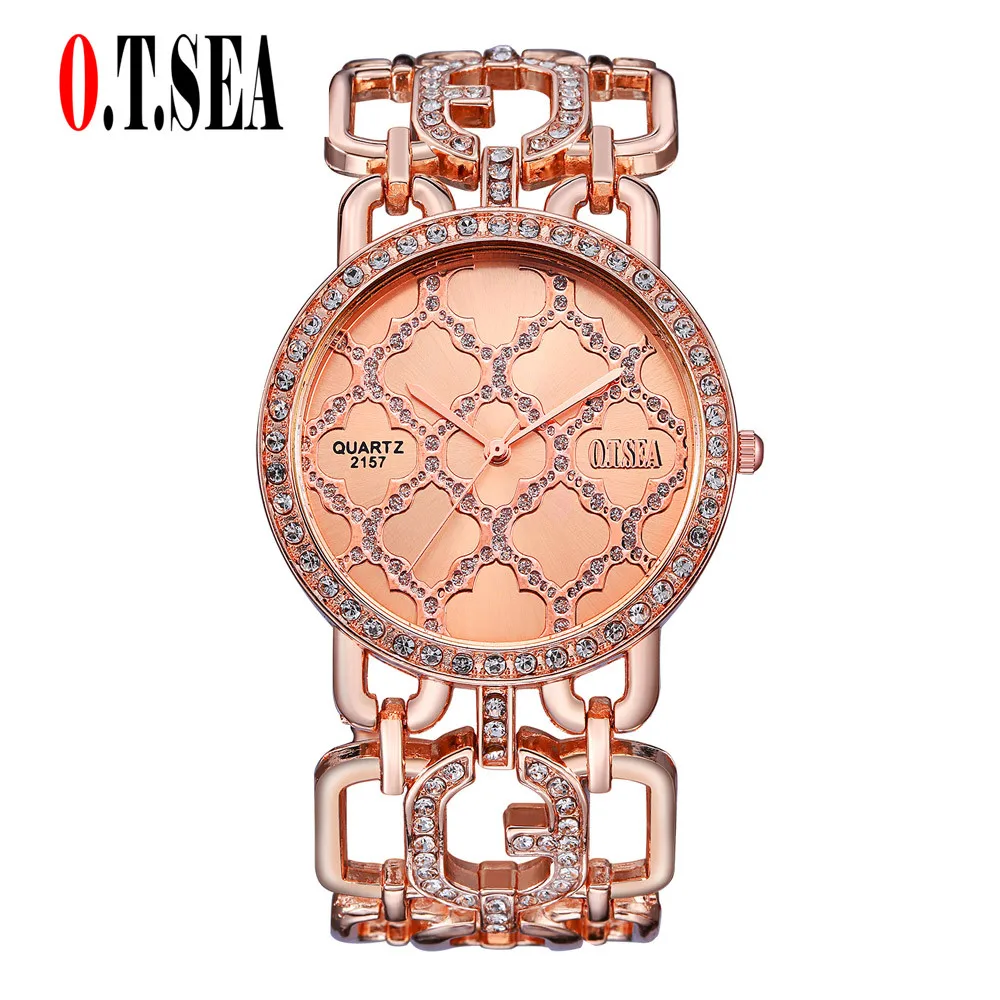 

Luxury Famous Brand O.T.SEA Fashion Women Alloy Dial Quartz Analog Rhinestone Bracelet Wrist Watch
