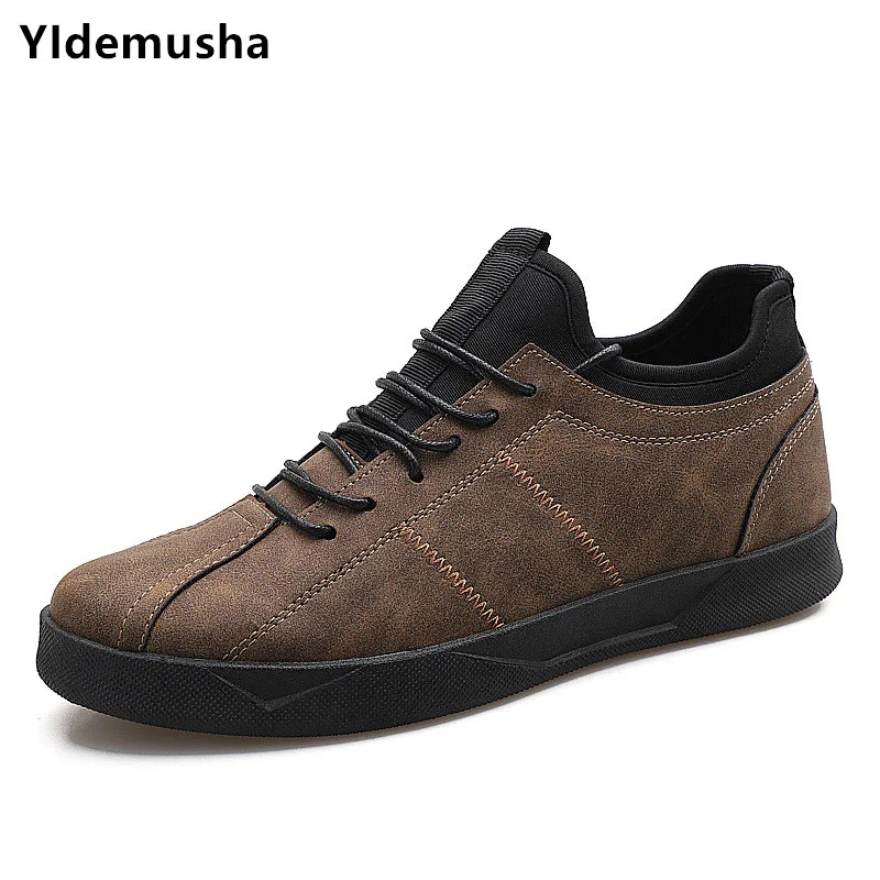 

YIdemusha 2018 New Winter Men PU Leather Casual Shoes Men Lace-Up New Fashion Sneakers Rubber Sole Non-slip Comfortable Flats