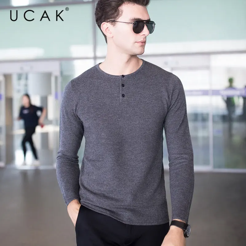 UCAK Brand Merino Wool Sweater Men Autumn Winter Cashmere Sweaters Streetwear Casual Button O-Neck Pull Homme Pullover Men U3026 UCAK Brand Merino Wool Sweater Men Autumn Winter Cashmere Sweaters Streetwear Casual Button O-Neck Pull Homme Pullover Men U3026