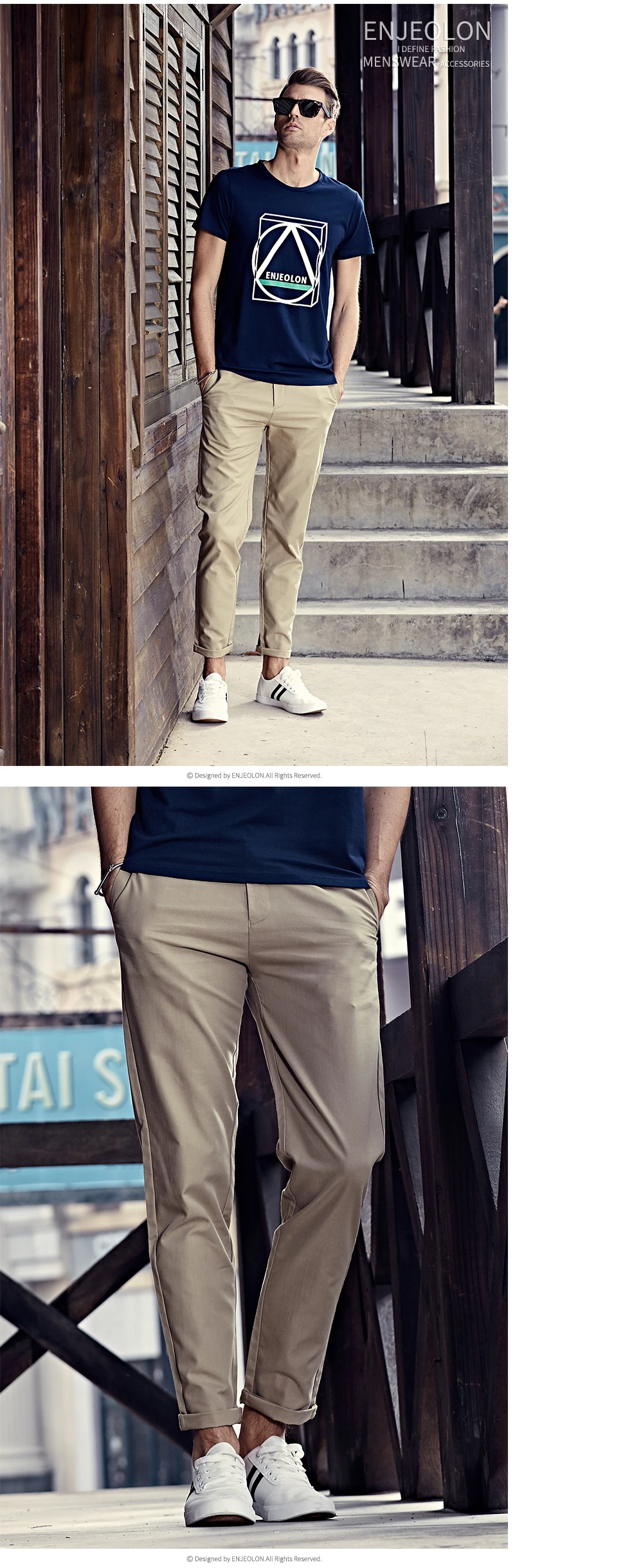 Enjeolon брендовые осенние длинные брюки мужские 2 цвета однотонные брюки-карандаши мужские Высокое качество повседневные брюки прямые