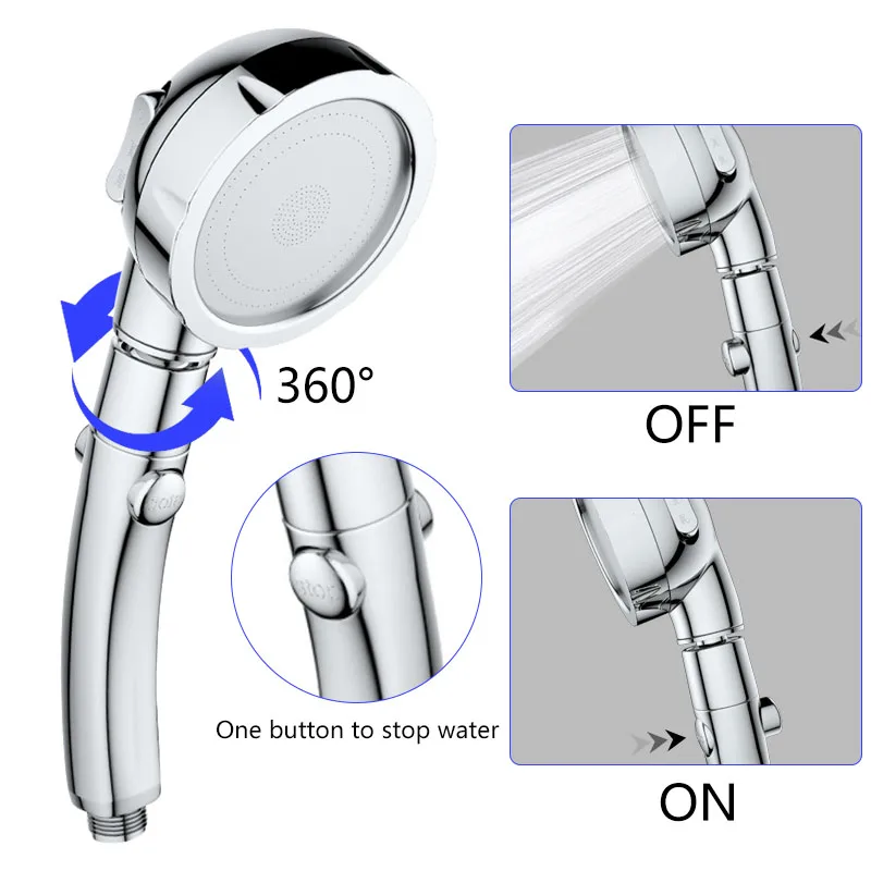Ручной душ три скорости регулировки 3 режима осадков/массаж/СПА одна кнопка для экономии воды высокого давления Душевая насадка встряхнуть