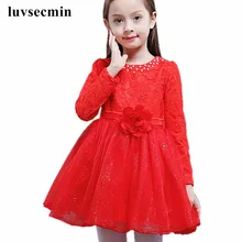 Рождественское платье с кружевными жемчужинами и цветами; Детские платья для девочек; платье принцессы для девочек; одежда с длинными рукавами для вечеринки, дня рождения, свадьбы; JW0935