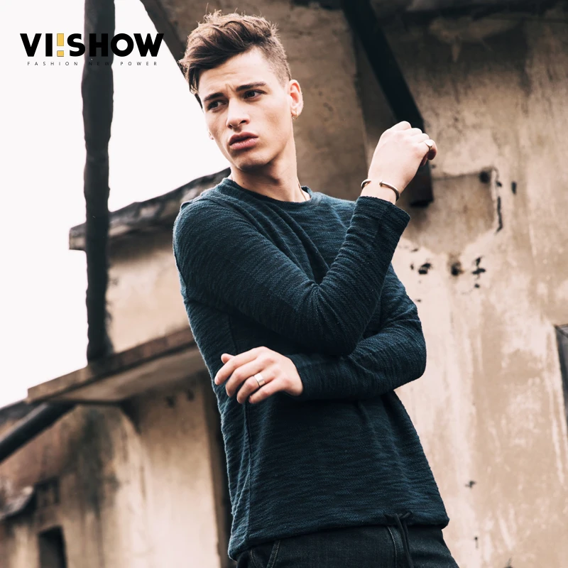 

VIISHOW Mens Knitting T-Shirts Cotton Black Brand Clothing Man's Long Sleeve Knitted T Shirts Male Tops Tee Shirt Homme T134553-
