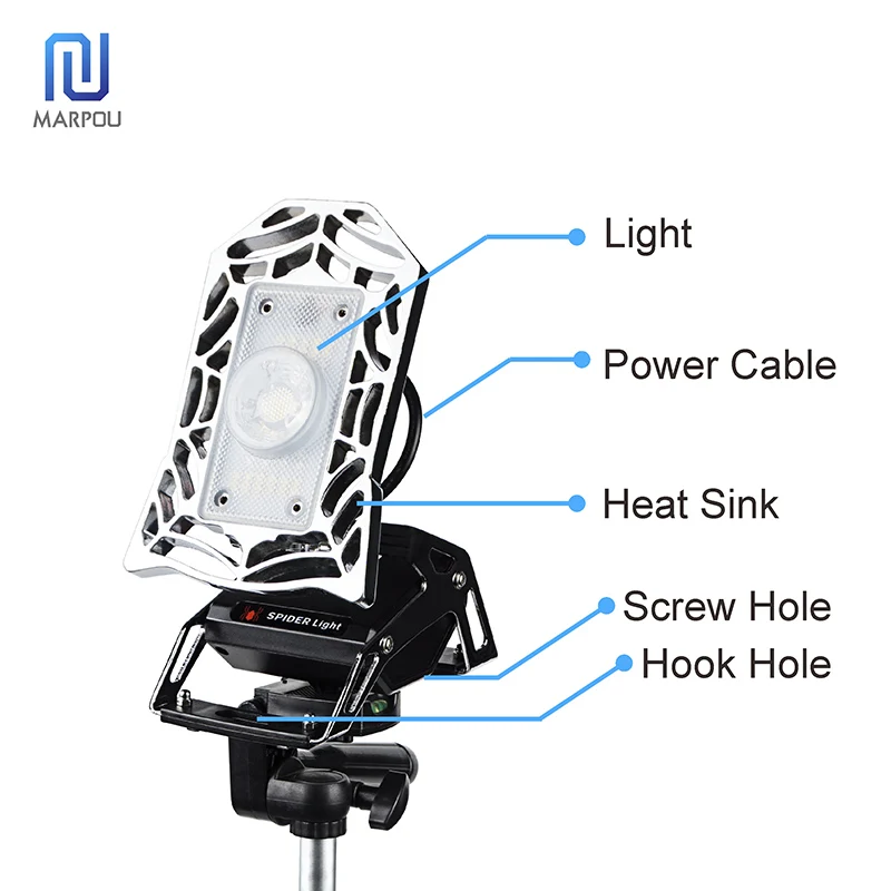 Перезаряжаемый светодиодный светильник IP65 с дизайном паука, мобильный целевой светильник, 180 градусов, гибкий угол, USB кабель, гараж, портативный точечный светильник