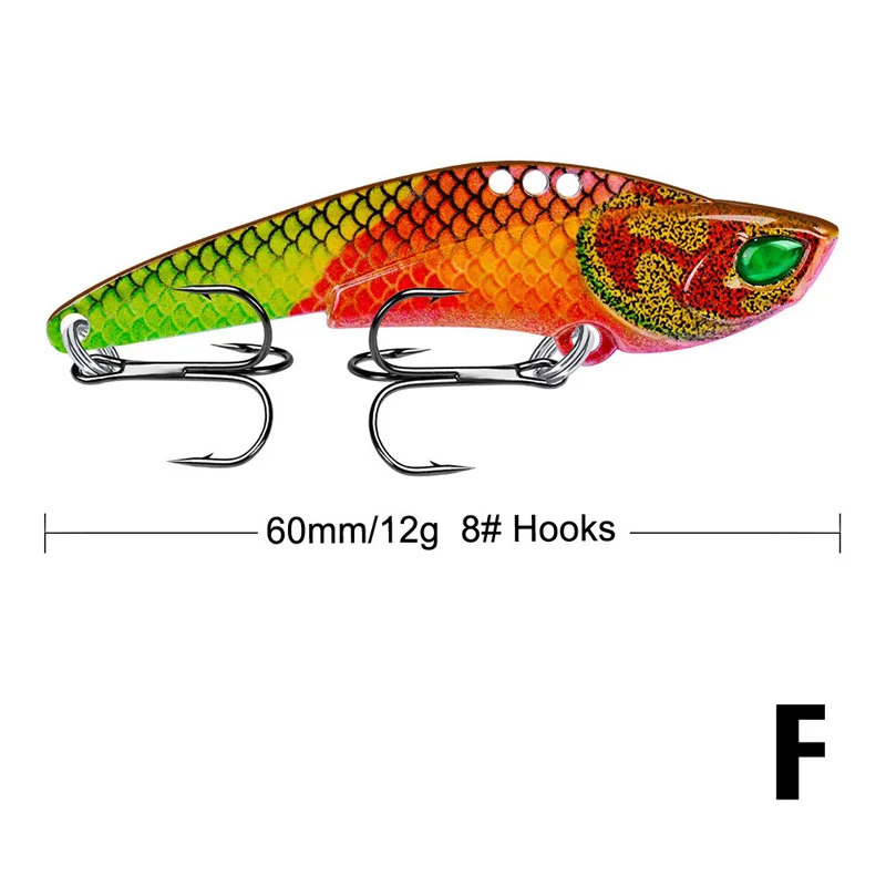 1 шт. Металлические VIB приманки 60 мм/12 г яркая вибрационная ложка приманка рыболовная приманка на окуня искусственная жесткая Приманка в виде цикады VIB приманка 3D глаза - Цвет: F