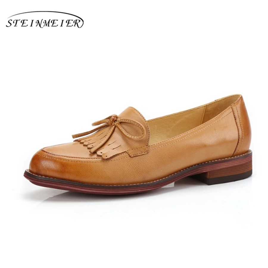 Женские туфли оксфорды из натуральной кожи на плоской подошве|shoes woman retro|flat shoesflat