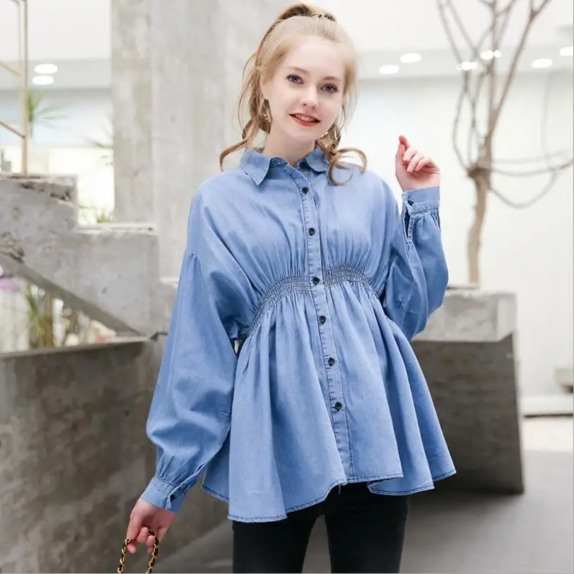 

Maternity shirts tops spring autumn new long sleeve denim blouses for Pregnant women women fashion cottom tops ws396