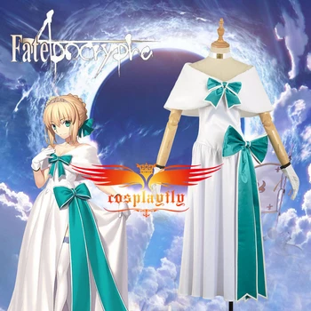 

Fate/Apocrypha Saber Cosplay Costume Custom Women Girl Cap Sleeve A Line Dress White Long Skirt Woman Adult Girl Clothing