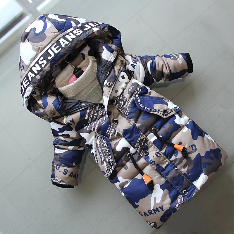 

BibiCola children boys coats kids cotton letter camuffamento long style down parkas snow suit bebe sport hooded jackets clothes